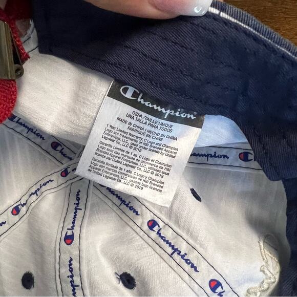 Champion Embroidered Striped Women's Baseball Hat Cap Blue White OS - Picture 6 of 7